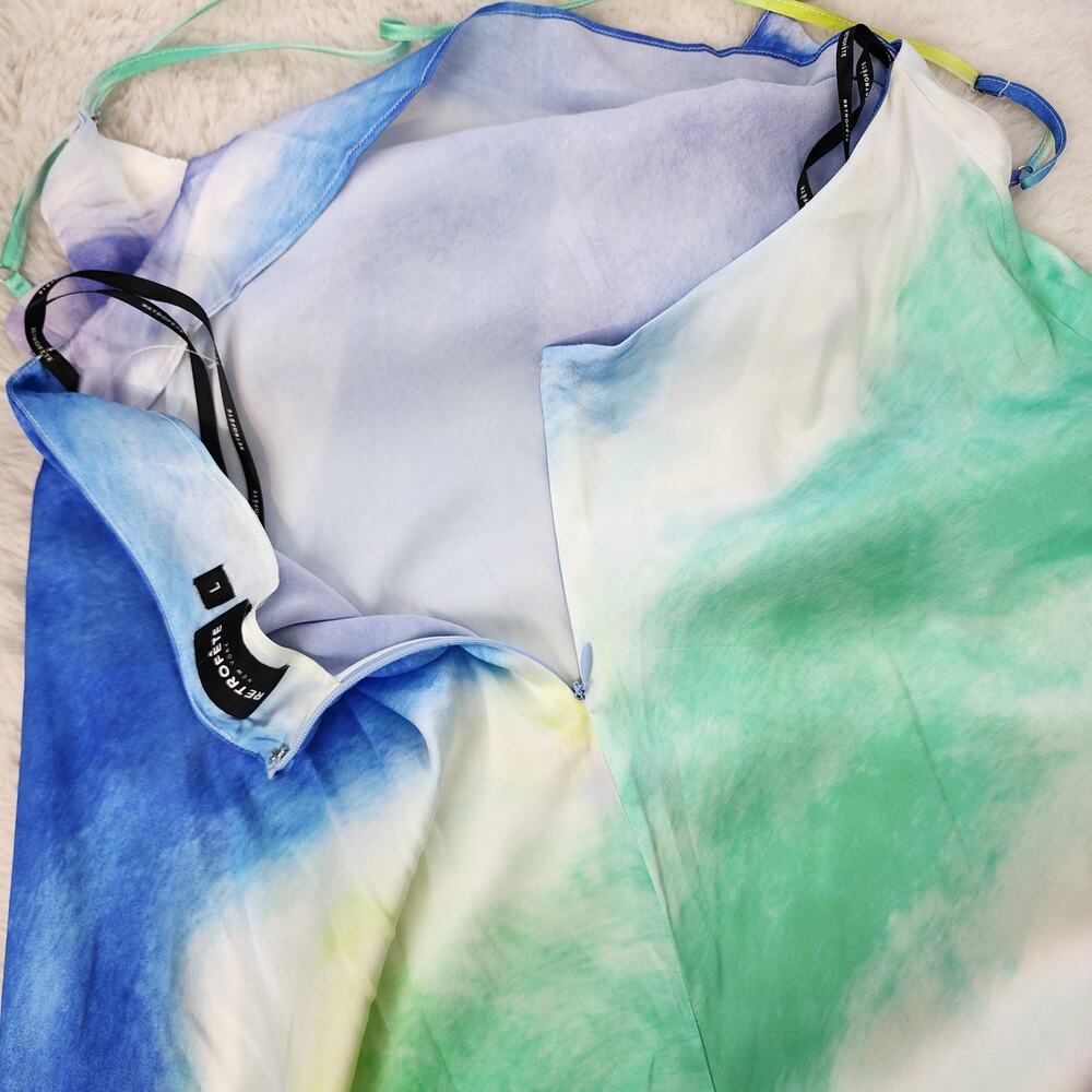 Retrofête Scarlett Silk Maxi Gown Watercolor Wave Tie-Dye Open Back NWOT Large - Picture 8 of 16